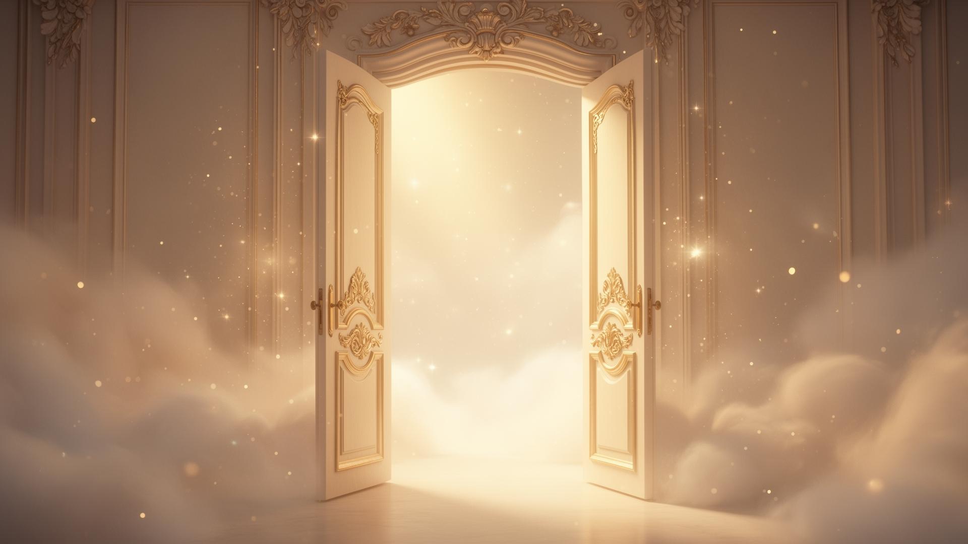 An ornate doorway opening into golden light